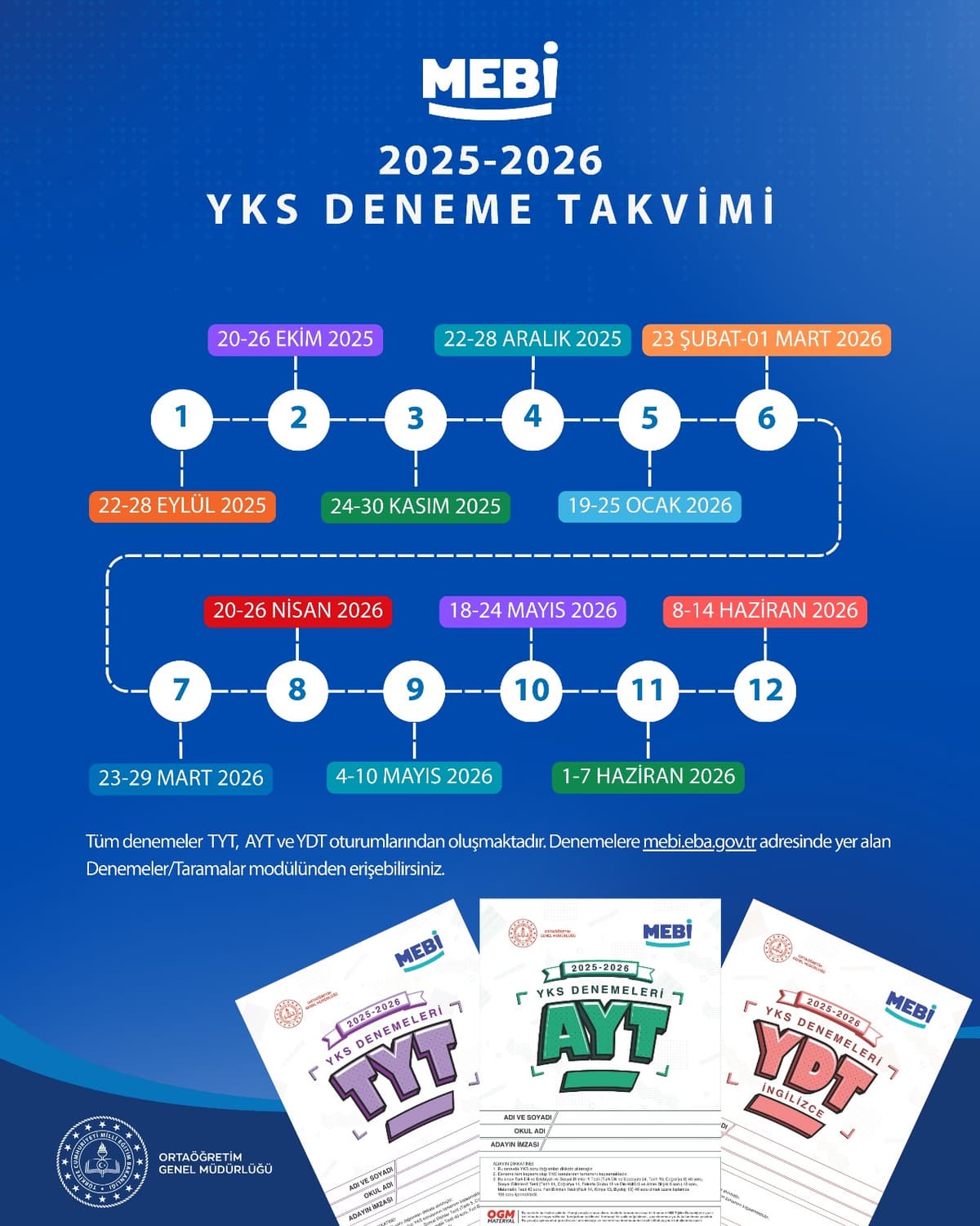 MEBİ YKS 2025-2026 Türkiye Geneli Deneme Sınavları - TYT AYT YDT Sınav Takvimi